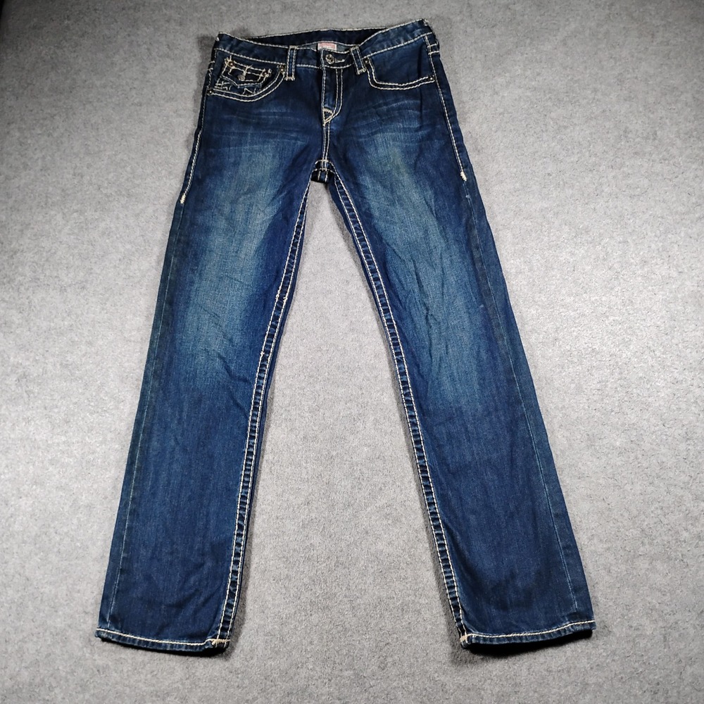 True Religion Boys' Straight Leg Blue Denim Jeans Size 18 Big T Super T Stitch